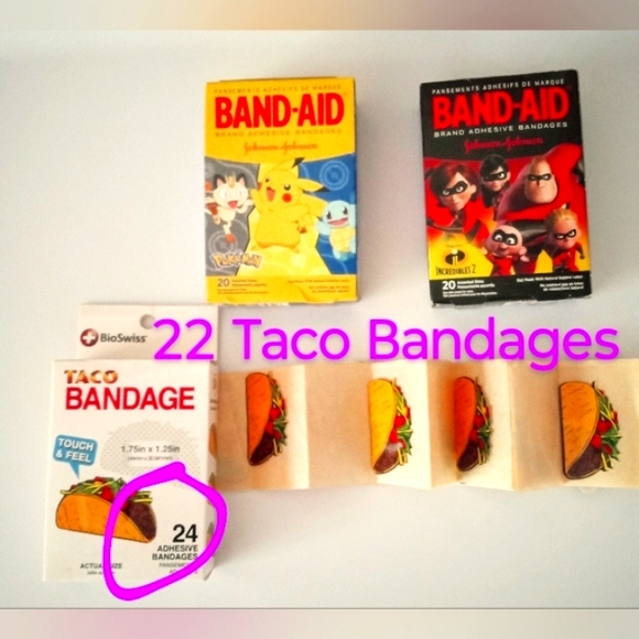 Pokemon & Incredibles-2, Band-Aid   Bandages 20 ct ea + 22 ct Taco Bandages - Picture 11 of 12
